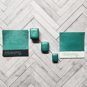 Handmade Metallic Watercolor Paint---Harmony, a silvery mint green-Art Supplies-Calligraphy-Hand lettering-Half pan,  quarter pan,  mini pan