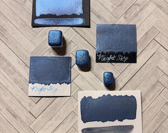 Handmade Metallic Watercolor Paint - Night Sky - Art supplies- Hand lettering- Artist grade watercolor paint-Half, quarter, mini pan