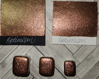 Handmade Colorshifting Metallic Watercolor Paint in Optimism - Art supplies- Hand lettering- Half, quarter, mini pan