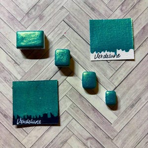 Handmade Metallic Watercolor Paint-Verdelune-Art supplies-Hand lettering-Mica-Journaling Half, quarter, mini pan