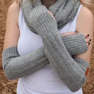 Manchettes longues en tricot pour femme Mitaines en alpaga Gants d'hiver en laine Manchettes en laine Protège-mains chauds Manchettes en laine