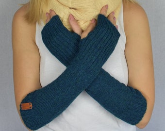 Knitted long hand warmers for women Knitted alpaca arm warmers Fingerless mittens Wool arm warmers gloves warm wrist arm warmers mitts