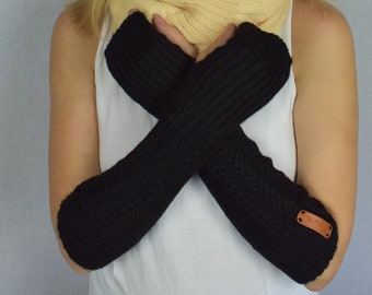 Knitted arm warmers for women Alpaca fingerless long mittens Wool winter gloves Knitted wool arm warmers warm wrist hand warmers mitts