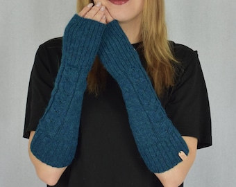 Chauffe-bras tricotés en alpaga pour femmes Mitaines longues sans doigts en alpaga Gants d’hiver en laine tricotée Chauffe-poignets chauds Chauffe-bras en laine