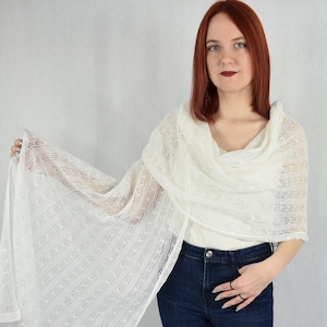 Knitted organic scarf Soft linen long shawl Natural scarf for women Knitted linen scarf Organic summer wrap Summer cover up Wedding shawl