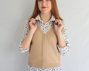 Gilet bio tricoté Gilet en coton tricoté pour femme Gilet d'été tricoté Pull en coton sans manches Top d'été bio Gilet pull