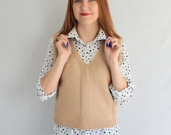 Chaleco orgánico de punto Chaleco de algodón de punto para mujer Chaleco de verano de punto Suéter de algodón sin mangas Top de verano orgánico Chaleco suéter