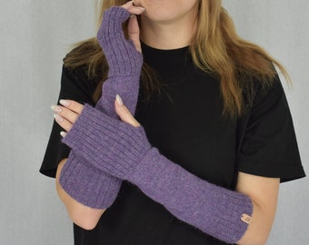 Gebreide alpaca handwarmers voor dames Wollen lange armwarmers Vingerloze wanten Winterhandschoenen Warme polswarmers Alpaca wanten wit zwart