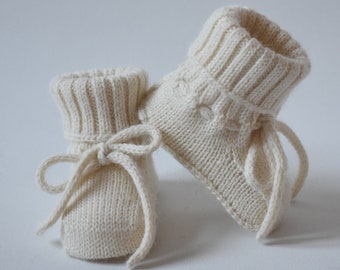 Knitted baby booties for newborn Alpaca warm long socks Knitted wool booties Knitted alpaca socks Crib shoes baby Gift for newborn boy girl