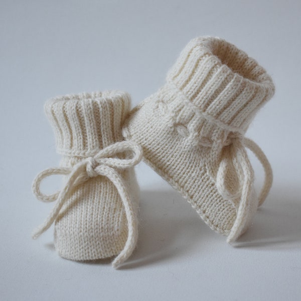 Knitted baby booties for newborn Alpaca warm long socks Knitted wool booties Knitted alpaca socks Crib shoes baby Gift for newborn boy girl