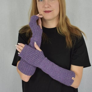 Gestrickte Alpaka Handstulpen für Frauen Wolle lange Armstulpen Fingerlose Stulpen Winter Handschuhe Warme Pulswärmer Alpaka Stulpen weiß schwarz Bild 1