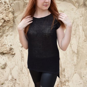 Knitted organic top Linen sleeveless blouse for women Summer tank top Light linen blouse black white yellow