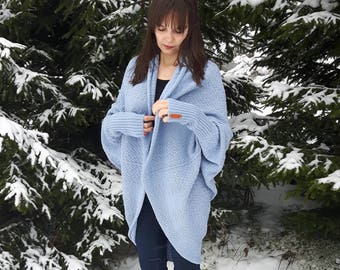 WOOL ALPACA knitted oversized cocoon cardigan for women sweater loose warm wrap shrug boho style coat black pink blue white gray beige