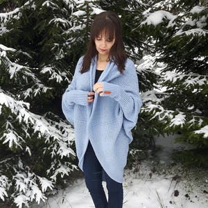 WOOL ALPACA knitted oversized cocoon cardigan for women sweater loose warm wrap shrug boho style coat black pink blue white gray beige