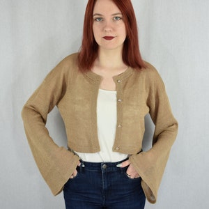Knitted lightweight sweater Organic cropped sweater for women Linen cardigan with flared sleeves Linen knitted jacket Short summer sweater