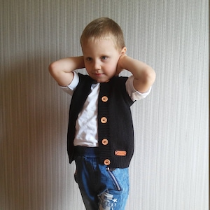 Knitted warm vest for kid Sleeveless alpaca sweater with buttons Wool cardigan for toddler girl boy gift for baby black pink blue white gray
