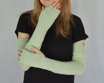 Alpaca lange armwarmers Gebreide wollen vingerloze handschoenen voor dames Lange wanten Warme pols handwarmers Winterwanten voor dames wit zwart