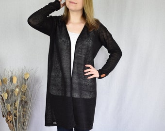 Sommer-Cardigan Gestrickter langer Leinen-Cardigan Gestrickter Bio-Cardigan für Frauen Kimono-Cardigan Gestrickter lockerer Pullover Übergroßer Pullovermantel