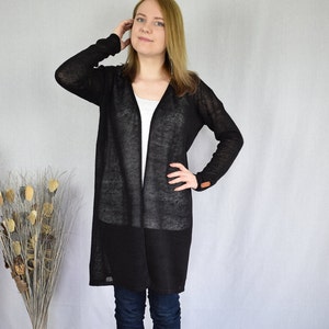 Sommer-Cardigan Gestrickter langer Leinen-Cardigan Gestrickter Bio-Cardigan für Frauen Kimono-Cardigan Gestrickter lockerer Pullover Übergroßer Pullovermantel