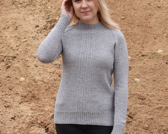 Knitted pullover for women Alpaca warm sweater Knitted wool cable pullover Knitted winter top Jumper for women black gray blue