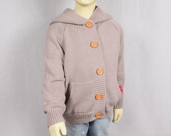 Knitted cotton kid cardigan Organic hooded sweater Knitted jumper with pockets Soft summer sweater for kid Light spring toddler jacket