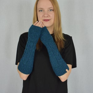 Chauffe-bras tricotés en alpaga pour femmes Mitaines longues sans doigts en alpaga Gants dhiver en laine tricotée Chauffe-poignets chauds Chauffe-bras en laine image 2