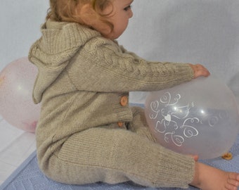 Tricoté chaud barboteuse pour enfant hiver salopette laine alpaga combinaison avec capuche boutons et tresses nouveau-né bébé bambin garçon fille noir rose blanc