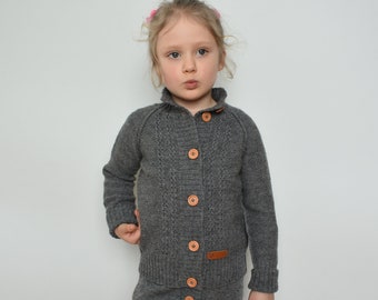 Knitted wool cardigan for kid Warm alpaca sweater for toddler Sweater with buttons Jacket for baby Cardigan sweater for girl boy jacket