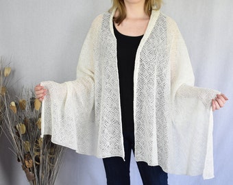 Knitted organic scarf Linen wedding shawl Knitted linen shawl Knitted linen scarf Organic shawl for women Knitted natural light scarf