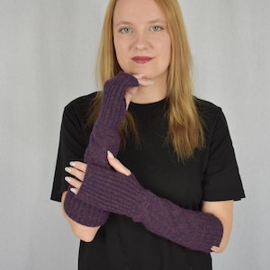 READY TO SHIP Knitted alpaca burgundy arm warmers Knitted warm gloves Long hand warmers for women Knitted wool arm warmers Wrist warmers