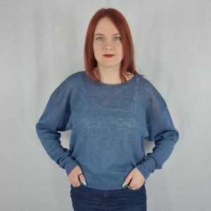 Knitted linen pullover for women Organic oversized sweater Linen blouse Loose fit sweater Summer long sleeve shirt Knitted sweatshirt top