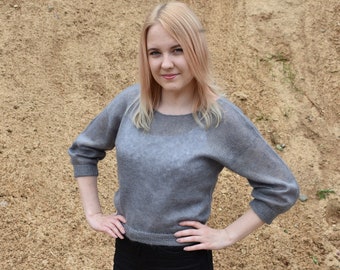 Knitted mohair sweater with 3/4 sleeves Knitted crop top Mohair pullover for women Mohair jumper Light blouse Cozy pullover Summer sweater