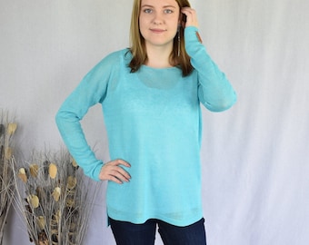 Pull oversize en tricot pour femme Pull bio Chemisier en lin tricoté Haut bio d'été en tricot Chemise en lin léger Chemisier pour femme