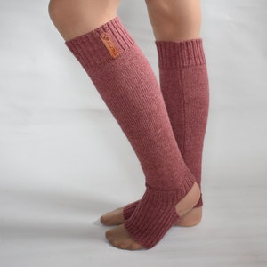 Women&#39;s long alpaca leg warmers, Knitted wool toeless socks, Yoga ballet socks