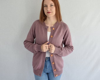 Knitted cotton sweater for women Knit loose sweater with pockets Organic women cardigan Knitted cotton jacket Summer cardigan with button
