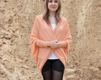 Knitted organic oversized sweater for women Linen cocoon cardigan Knitted boho sweater coat Open cardigan Summer jacket Linen wrap shrug