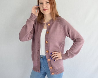 Knitted organic cardigan for women Cotton women's sweater Knit loose sweater with pockets Knitted cotton jacket Summer cotton cardigan