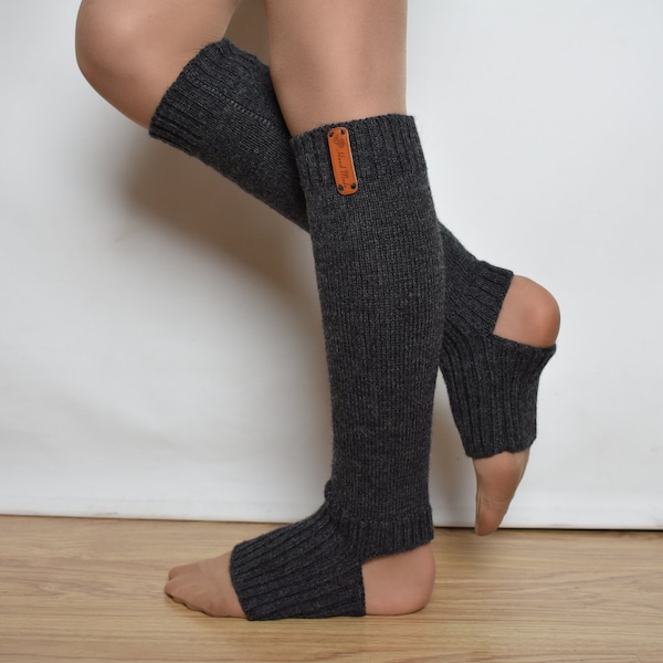 WOOL ALPAGA tricoté jambières pour enfant chaud longues chaussettes sans orteil avec talon boot toppers danse yoga chaussettes fille garçon bébé bambin blanc noir