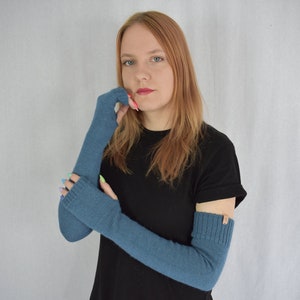 Knitted wool long arm warmers Alpaca fingerless gloves for women Alpaca arm warmers Long mittens Warm wrist hand warmers Winter mitts image 1