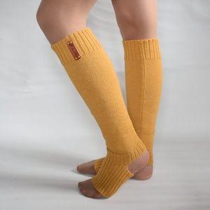 Knitted wool leg warmers Knitted alpaca leg warmers with heel Warm long wool dance socks Socks for women toeless flip flop socks yoga