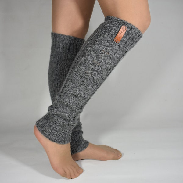 Knitted long leg warmers for women warm wool alpaca knee length dance flip flop socks sport boot yoga socks boot toppers black white gray
