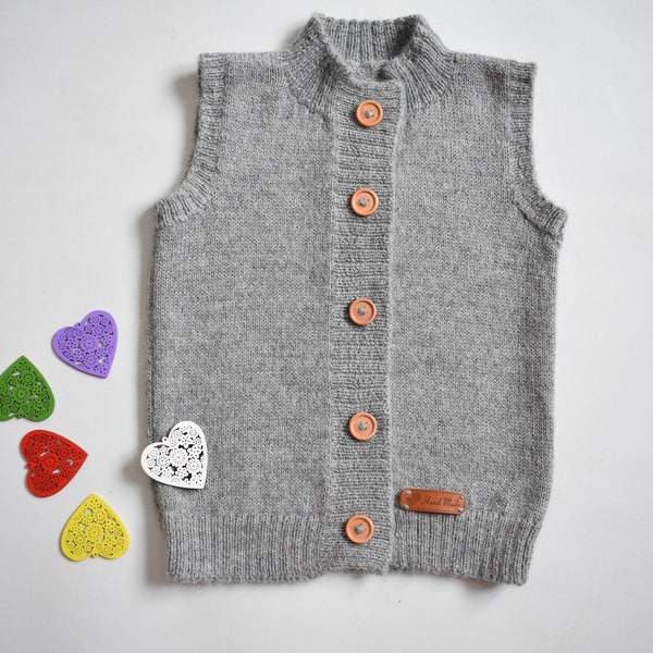 Gilet en alpaga tricoté pour enfant Pull sans manches en laine avec boutons Gilet en laine tricoté enfant en bas âge fille garçon cadeau pour bébé noir rose bleu blanc gris