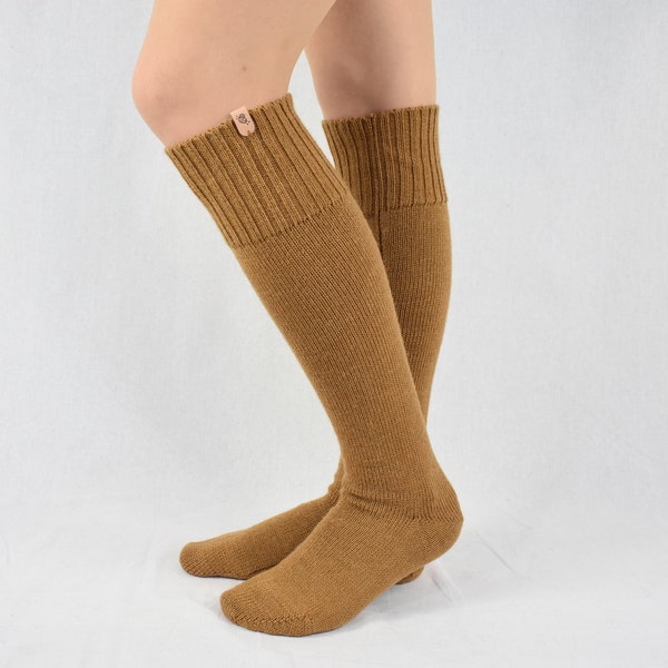 Knitted alpaca long socks Wool knee-length socks for women Alpaca socks for home Alpaca leg warmers Knitted cozy woolen socks for women