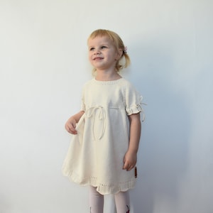 Knitted organic dress for girl Cotton sleeveless dress Light summer tunic Dress for baptism White christening gown blessing toddler infant