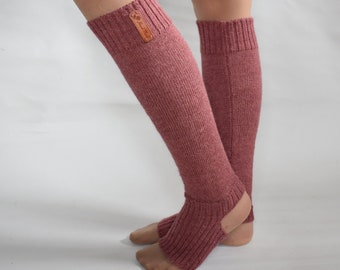 Warm long wool dance socks Knitted wool leg warmers Knitted alpaca leg warmers with heel Socks for women toeless flip flop socks yoga
