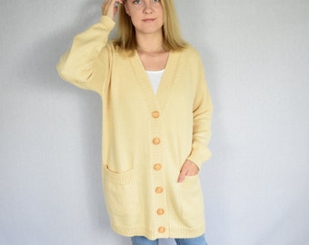 Suéter de punto de alpaca Cárdigan de punto de lana Suéter largo con botones Cárdigan de invierno para mujer Cárdigan de punto de gran tamaño Chaqueta de punto para mujer