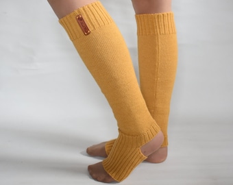 Knitted wool leg warmers Knitted alpaca leg warmers with heel Warm long wool dance socks Socks for women toeless flip flop socks yoga