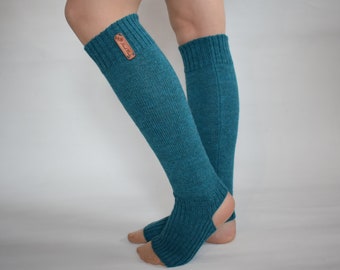 Knitted alpaca long leg warmers, Wool toeless yoga socks, Women's dance socks