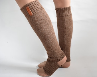 Knitted wool leg warmers Warm long wool dance socks Knitted alpaca leg warmers with heel Socks for women toeless flip flop socks sport yoga