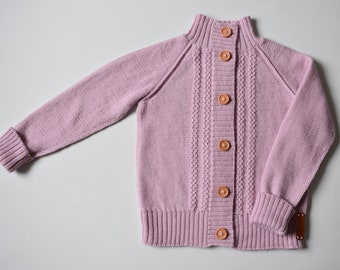 Knitted cardigan for kid Warm alpaca sweater for toddler Wool sweater with buttons Jacket for baby Cardigan with cables Sweater coat for kid